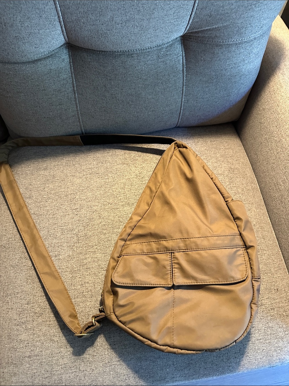 Ameribag Tan Crossbody Sling Bag with Front Flap Pockets